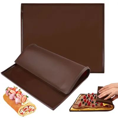 Produktbild von 2 x 31 x 26 cm Silikon-Backmatten, strapazierfähig mit erhöhtem Rand, Antihaftbeschichtung, wiederverwendbare Silikon-Backmatten für Backbleche, Kuchen, Teig, Pizza und Gebäck