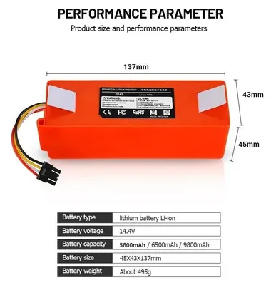 Immagine prodotto di Batteria per robot aspirapolvere - Batteria di ricambio - 14,4 V Li-ion 18650 - 6500 mAh - Ricaricabile - Compatibile con S50/S51/S55