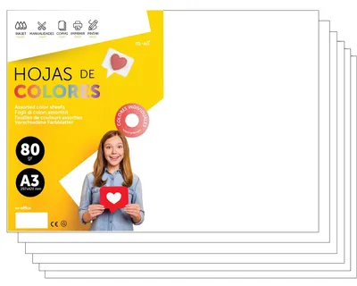 Imagen del producto de Papel A3, de color, 80 g/m², 250 hojas, ideal para proyectos creativos