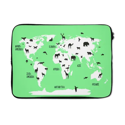 Produktbild von MuchoWow® Laptop Hülle 13 Zoll Weltkarte Kinder - Tiere - Mintgrün Laptoptasche - Laptophülle - Sleeve - Rundumschutz