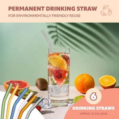 Obrázek produktu pro bremermann 6 skleněných brček na pití, 15 cm dlouhá, opakovaně použitelná, barevná, včetně 2 ks