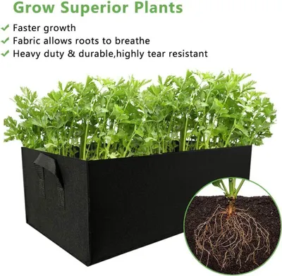 Image de 2 pièces de sacs à plantes en tissu, sac à plantes rectangulaire pomme de terre, récipient pour pommes de terre, carottes, oignons, taro, pots à plantes avec poignées, noir, 40x30x20cm