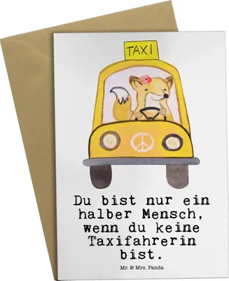 Produktbild von Mr. & Mrs. Panda Glückwunschkarte Taxifahrerin Herz - Weiß - Geschenk, Grußkarte, weihnachtskarten, dankeskarten, einladungskarten, Klappkarte