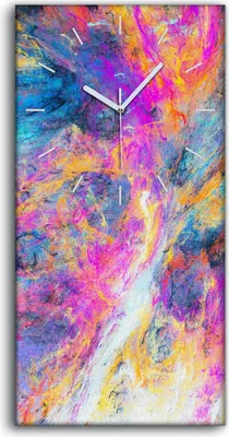 Produktbild von Wanduhr Bürouhr Leinwand Bild Geräuschlos 30x60 Malerei abstrakte bunte Fraktal - weiße Hände
