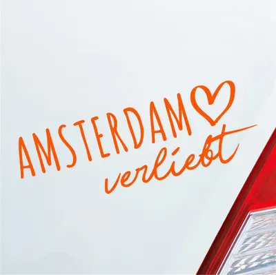 Produktbild von Auto Aufkleber Amsterdam verliebt Holland Herz Stadt Heimat Liebe Car 19x7 cm Orange Sticker Heckscheibenaufkleber