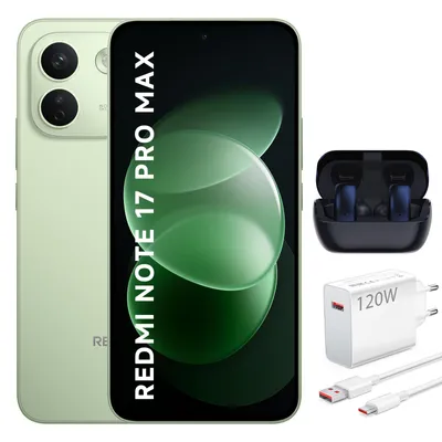 Productafbeelding van XIAOMI REDMI Note 17 Pro Max 5G, 8GB RAM, 512GB opslag, groene kleur, 9210mAh batterij, inclusief 120W oplader en Bluetooth-koptelefoon