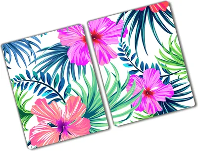 Produktbild von Tulup Glas Herdabdeckplatte - 2x40x52 cm - Glaskeramikkochfeld-Abdeckung Spritzschutz Glasabdeckplatte Kochplattenabdeckung und Schneidebrett - Zweiteilig - Blumen & Pflanzen - Hawaii Blumen - Mehrfarbig