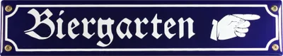 Produktbild von Strassenschild Biergarten Hand rechts 40x8 cm Email Strassen Emailleschild