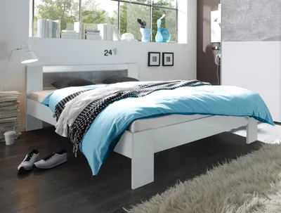 Produktbild von Bett Bettgestell Ehebett Bettanlage Futonbett "Vega I" Beton Nachbildung / Weiß