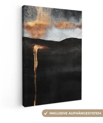 Produktbild von MuchoWow® - Leinwandbilder - Abstrakt - Gold - Chic - Schwarz - Grau, Wandbild, Wanddeko Bilder Wohnzimmer, 20x30 cm