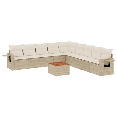 Produktbild von vidaXL 10-tlg. Garten-Sofagarnitur mit Kissen Beige Poly Rattan