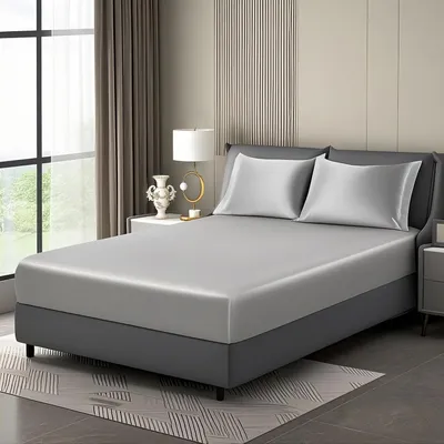 Produktbild von Satin Spannbettlaken für Boxspringbetten 90x200cm in Hellgrau