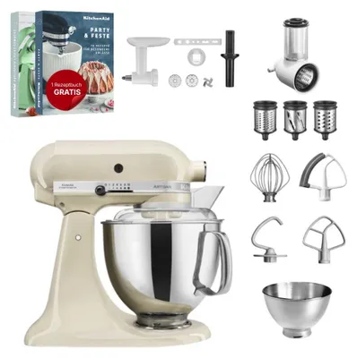 Produktbild von KitchenAid 4,8 L 5KSM175 Artisan Küchenmaschine Set 3 Gemüseschneider+Fleischwolf+Spritzge Crème