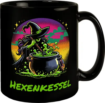 Produktbild von Hexe Tasse in Schwarz mit Spruch Hexenkessel