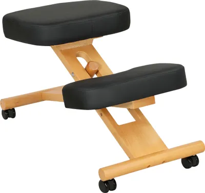 Produktbild von HOMCOM Ergonomischer Kniestuhl mit verstellbarer Höhe, ergonomischer Haltungsstuhl für Büro und Zuhause, ergonomischer Kniehocker aus Holz mit Rollen, schwarz