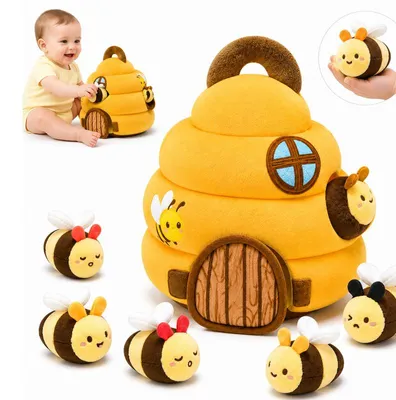 Produktbild von Baby Bienenstock 6-in-1 5 Bienen – Musik, Spiegel, Montessori | Motorikspielzeug für 6-12 Monate