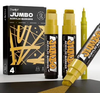 Obrázek produktu pro Akrylové fixy Jumbo, značkovací fixy, zlatá barva, 15 mm a 0,7 mm hrot, vhodné pro použití na kámen, sklo, kov a dřevo