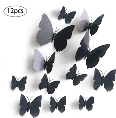 Produktbild von 12 Stück 3D-Schmetterlingsaufkleber, abnehmbar, wiederverwendbar, Wandtattoo, wasserdicht, PVC-Aufkleber, Heim-DIY-Wandkunst, Wanddekoration für Schlafzimmer, Wohnung, Klebepunkte + Magnet (schwarz)