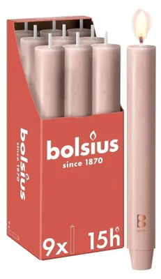 Image de Bolsius bougie de table rustique XL Misty Pink | 9 pièces