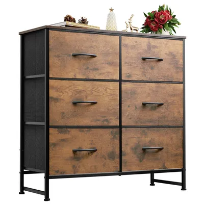 Produktbild von Kommode mit 6 Schubladen aus Stoff, Holzplatte ,Breit 80 cm, moderne Kommode, 6), für Wohnzimmer, Schlafzimmer