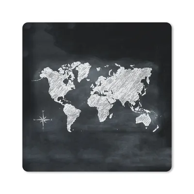 Produktbild von MuchoWow® Mauspad Mousepad Weltkarte - Weiß - Kreidetafel 30x30 cm - Mousepads - Maus Mat - Pad - Mausunterlage - Gaming