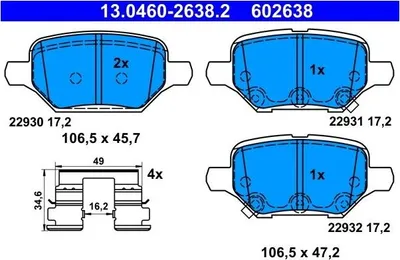 Obrázek produktu pro Sada brzdových destiček, kotoučová brzda ATE 13.0460-2638.2