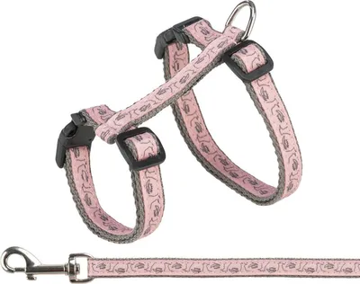 Zdjęcie produktu dla Trixie Szelki dla kota ze smyczą, 27-45 cm/ 13 mm, 1,2 m, szare/różowe