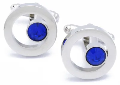 Productafbeelding van Manchetknopen Rond met Gat en Blauwe Steen - Zilver