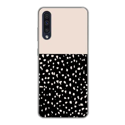 Produktbild von MuchoWow® Handyhülle Schutzhülle Hülle für Samsung Galaxy A30s Polka dots - Beige - Schwarz Silikon Softcase Handy Hülle - Karteninhaber