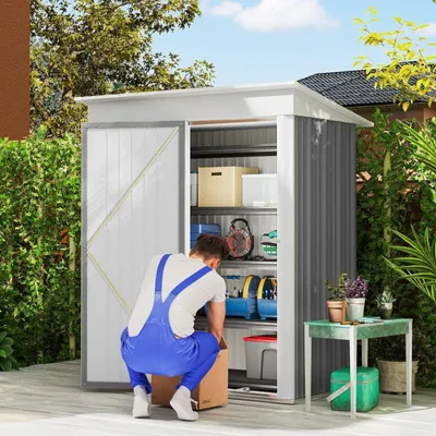 Produktbild von Aufbewahrungsschuppen für den Außenbereich, Gartengeräteschuppen für den Hinterhof, die Terrasse und den Rasen, wetterfester Metallschuppen aus Wellbl