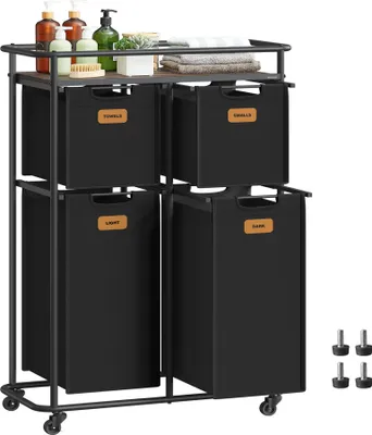 Produktbild von VASAGLE Wäschekörbe,Wäschetrenner mit Rädern,150 L, beweglicher mit Ablage