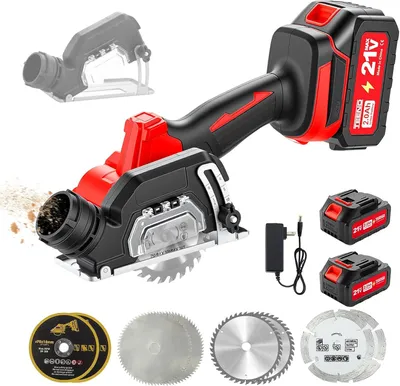 Image de TEENO Scie Circulaire Sans Fil Mini Compacte, Scies Circulaires Électriques, 2 Batteries 2.0Ah, 8 Lames, 20000 Tr/Min, Meuleuse À Disque,