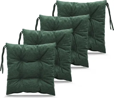 Produktbild von Mg Design 4er-Set Stuhlkissen 40x40 cm grün - Stuhlkissen mit Bändern, Steppkissen, Bodenkissen - Sitzkissen für Gartenstuhl, für Indoor und Outdoor
