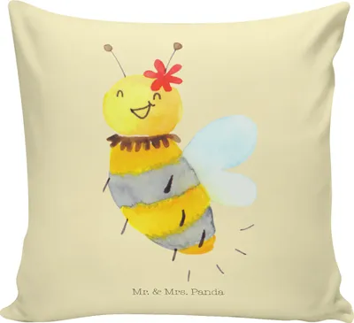Produktbild von Mr. & Mrs. Panda Kuschel Kissen Biene Blume - Gelb Pastell - Geschenk, kuschelkissen 40x40, Dekokissen, Sofa, Sofakissen, Couchkissen
