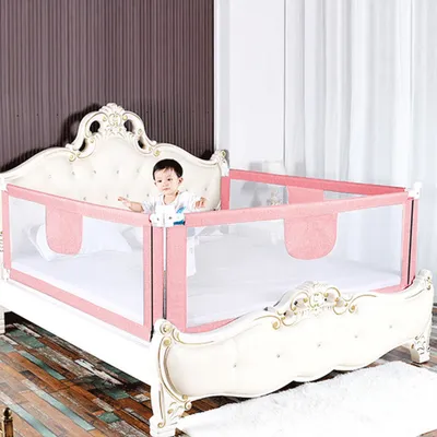 Produktbild von 180cm Baby Bettgitter Einziehbare Babybettgitter Kinder Bettgitter Bettschutzgitter Höhenverstellbar Rausfallschutz für Bett Rosa