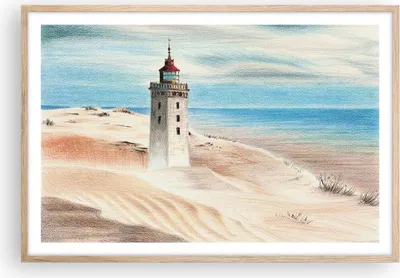 Produktbild von Gerahmtes Poster - Rahmen in heller Eiche - Laterne Meer Bild - 91,5x61 cm - Wand Bild - Wanddeko - Wandbilder - Kunstposter - Wandposter - Bilderrahmen - Bilder - Kunstdruck - P2NAA91x61-4764