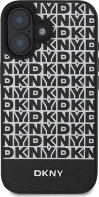 Image de DKNY, Étui pour iPhone 16 Plus Repeat Pattern Bottom Stripe, Noir