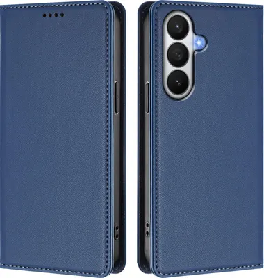 Image de Étui en cuir pour Samsung Galaxy S26, étui à rabat magnétique en cuirPolyuréthaneavec support, bleu foncé