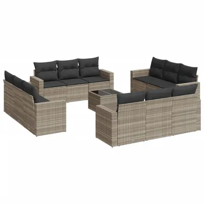 Produktbild von vidaXL 13-tlg. Garten-Sofagarnitur mit Kissen Hellgrau Poly Rattan