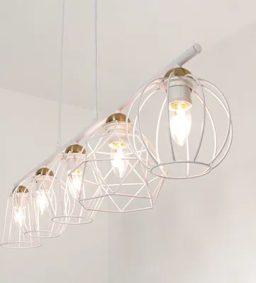Produktbild von Pendelleuchte Weiß Metall 5-flammig länglich GALAXY Esstisch Esszimmer Hängelampe