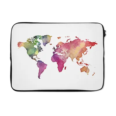 Produktbild von MuchoWow® Laptop Hülle 14 ZollWeltkarte - Aquarell - Regenbogen Laptoptasche - Laptoptasche - Stoßsicher - Schutzhaube