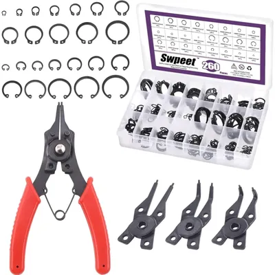 Image de 262 pièces de pinces à circlips 4 en 1 avec 6 tailles de 4 mm à 30 mm Alliage d'acier Bagues de fixation externes Bague de retenue interne Clip de fixation Bague à clip