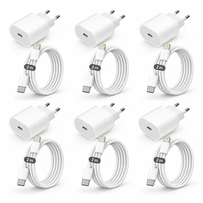 Produktbild von 6x iPhone Lightning Ladegeräte 20W Schnellladegeräte mit Lightning Kabel – USB-C Lightning Ladeset für iPhone 14 13 12 11 Pro Max X XR XS SE