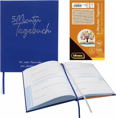 Produktbild von Idena 5 Minuten Tagebuch 160 SeitenMix, PolyurethanHardcover 100 g Papier, Maße: 160 x 197 mm,, zwei Lesebändchen IDENA