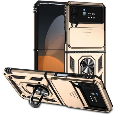 Obrázek produktu pro Pouzdro pro Samsung Galaxy Z Filp 4 5G dvouvrstvé pouzdro s posuvným krytem kamery a prstencovým stojánkem Zlato