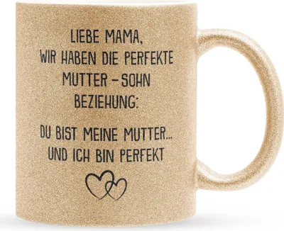 Produktbild von 22Feels Glitzertasse Gold Mama Geschenk von Sohn Muttertag Geburtstag Mutter Weihnachten Kaffeetasse Frauen Geschenkidee Bürotasse