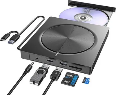 Productafbeelding van Famanu Externe CD/DVD-speler met USB 3.0 en USB-C - Optische DVD-brander voor laptop en desktop