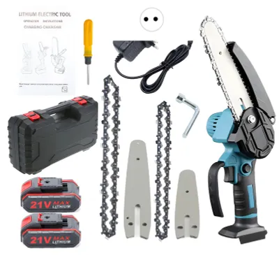 Produktbild von Akku-Kettensäge - Mini-Astsäge - 21 V - 2 Akkus - 10/15 cm Schwertlänge - Bürstenmotor - Blau