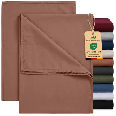 Produktbild von EllaTex 2er Pack Renforcé Bettlaken 220x240 Baumwolle – Leintücher & Haustücher ohne Gummizug, Farbe: Bronze