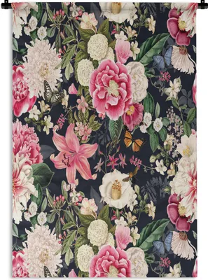 Produktbild von MuchoWow® Wandteppich Wandbehang Blumen - Muster - Rosa 90x135 cm Tapisserie Dekoration Wandtuch - Baumwolle - Wandskulptur